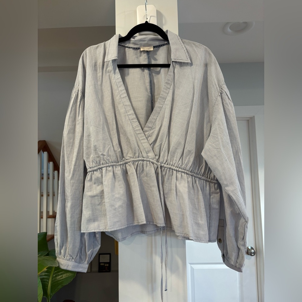 Anthropologie Pilcro Blue & White Tie Blouse - Size XL